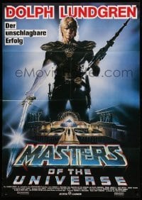 3y498 MASTERS OF THE UNIVERSE German 33x47 '87 different Casaro art of Dolph Lundgren as He-Man!