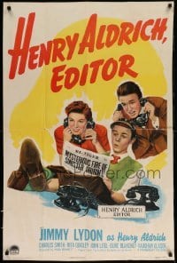 3y121 HENRY ALDRICH, EDITOR style A 1sh '42 art of newspaper chief Jimmy Lydon w/co-stars on phones!