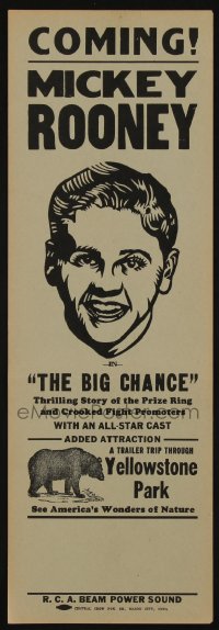 3y211 BIG CHANCE 6x18 herald R30s art of Mickey Rooney + Yellowstone Park added attraction!