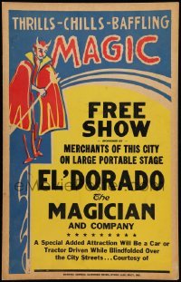 3y222 EL'DORADO THE MAGICIAN & COMPANY 14x22 magic poster '40s thrills, chills, great Devil art!