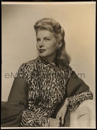 3y200 IRENE MANNING 15x20 still '40s seated portrait in leopard print, signed by the photographer!