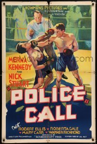 3y122 POLICE CALL 1sh '33 Nick Stuart, cool stone litho of Nick Stuart boxing in the ring!