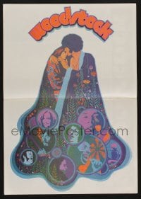 3y424 WOODSTOCK promo brochure '70 legendary rock 'n' roll film, includes cool color poster!