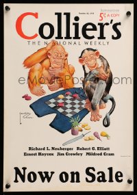 3y229 COLLIER'S 11x16 advertising poster Oct 22, 1938 Lawson Wood art of monkeys playing checkers!