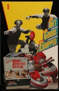 3y004 GET COORS EQUIPPED die-cut standee '88 Three Stooges beer ad, original sports nut collection!