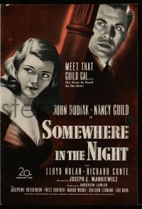 3y080 SOMEWHERE IN THE NIGHT pressbook '46 John Hodiak, Nancy Guild, cool film noir artwork!