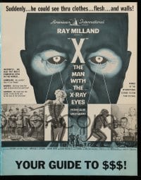 3y089 X: THE MAN WITH THE X-RAY EYES pressbook '63 Ray Milland strips souls & bodies, cool art!
