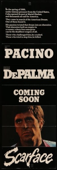 3y422 SCARFACE promo brochure '83 Al Pacino, De Palma, Oliver Stone, opens to make a 13x38 poster!