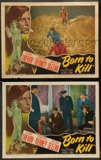 3z898 BORN TO KILL 2 LCs '46 noir images of Lawrence Tierney & sexy Claire Trevor!