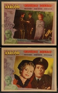 3z945 INVISIBLE MENACE 2 Other Company LCs '38 Boris Karloff in borders, sexiest Marie Wilson!