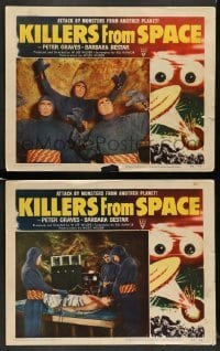 3z953 KILLERS FROM SPACE 2 LCs '54 bulb-eyed men invade Earth from flying saucers, cool border art!