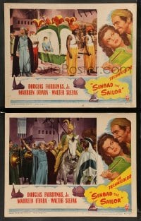 3z983 SINBAD THE SAILOR 2 LCs '46 Douglas Fairbanks Jr. & Maureen O'Hara out of the Arabian Nights