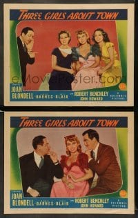 3z989 THREE GIRLS ABOUT TOWN 2 LCs '41 Robert Benchley w/Joan Blondell, Binnie Barnes & Janet Blair