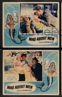 3z666 MAD ABOUT MEN 5 English LCs '54 great border artwork of sexy mermaid Glynis Johns!