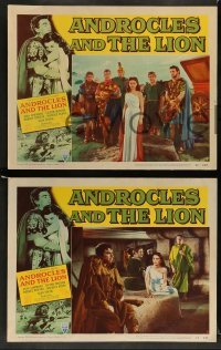 3z795 ANDROCLES & THE LION 3 LCs '52 Victor Mature, beautiful Jean Simmons, border art of big cat!