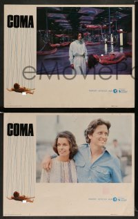 3z805 COMA 3 int'l LCs '77 sexy Genevieve Bujold, Michael Douglas, directed by Michael Crichton!