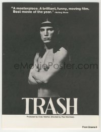4a019 ANDY WARHOL'S TRASH herald '70 close up of barechested Joe Dallessandro, Andy Warhol classic!