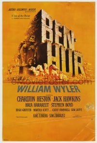 4a028 BEN-HUR herald '60 Charlton Heston, William Wyler classic religious epic, chariot art!