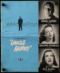 4a568 STRANGE AFFAIR OF UNCLE HARRY pressbook '45 George Sanders, sexy Fitzgerald & Ella Raines!