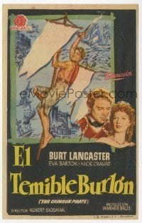 4a706 CRIMSON PIRATE Spanish herald '55 art of barechested Burt Lancaster swinging on rope!