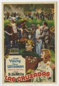 4a707 CRUSADES Spanish herald '35 Cecil B DeMille, Loretta Young, cool image of top cast!