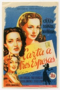 4a815 LETTER TO THREE WIVES Spanish herald '49 Soligo art of Jeanne Crain, Linda Darnell & Sothern!