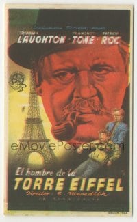 4a828 MAN ON THE EIFFEL TOWER Spanish herald '49 different MCP art of Charles Laughton in Paris!