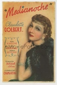 4a833 MIDNIGHT Spanish herald '43 great different close up of Claudette Colbert wearing fur!