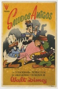4a909 SALUDOS AMIGOS Spanish herald '44 Disney, different cartoon art of Donald Duck & Joe Carioca!