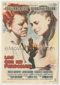 4a968 UNFORGIVEN Spanish herald '60 great MCP art of Burt Lancaster & Audrey Hepburn, John Huston