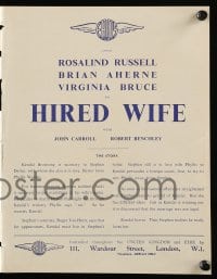4a248 HIRED WIFE English pressbook R50s Brian Aherne torn between Virginia Bruce & Rosalind Russell!