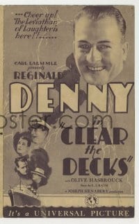 4a053 CLEAR THE DECKS herald '29 Reginald Denny, pretty Olive Hasbrouck, hilarity on the high seas!