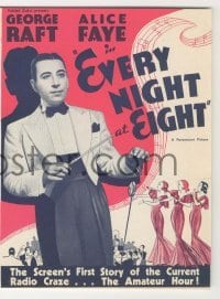 4a079 EVERY NIGHT AT EIGHT herald '35 George Raft, Alice Faye, first movie of the radio craze!