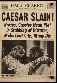 4a133 JULIUS CAESAR herald '53 Marlon Brando, Shakespeare, cool Caesar Slain newspaper headline!