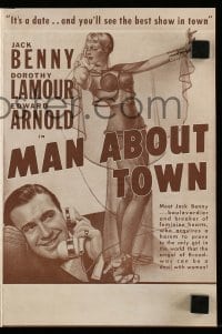 4a155 MAN ABOUT TOWN herald '39 Jack Benny, Dorothy Lamour, Edward Arnold, best show in town!