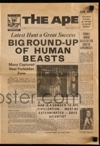 4a183 PLANET OF THE APES herald '68 cool newspaper headline, Big Round-Up of Human Beasts!