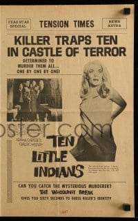 4a217 TEN LITTLE INDIANS herald '66 Agatha Christie, sexy Shirley Eaton, cool newspaper design!