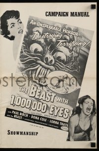 4a282 BEAST WITH 1,000,000 EYES pressbook '55 art of monster attacking sexy girl by Albert Kallis!
