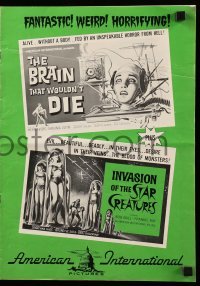 4a298 BRAIN THAT WOULDN'T DIE/STAR CREATURES pressbook '62 wacky sci-fi horror double-bill!