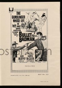 4a300 BULLET FOR A BADMAN pressbook '64 cowboy Audie Murphy is framed for murder by Darren McGavin!