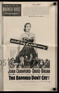 4a316 DAMNED DON'T CRY pressbook '50 Joan Crawford is the private lady of a Public Enemy!