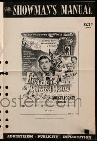 4a348 FRANCIS IN THE HAUNTED HOUSE pressbook '56 art of Mickey Rooney w/Francis the talking mule!
