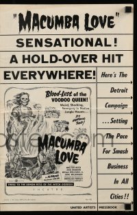 4a429 MACUMBA LOVE pressbook '60 weird, shocking savagery in native jungle, art of voodoo queen!