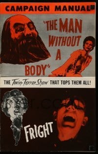 4a433 MAN WITHOUT A BODY/FRIGHT pressbook '57 the twin-terror show that tops them all!