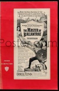 4a441 MASTER OF BALLANTRAE pressbook '53 Errol Flynn, Scotland, from Robert Louis Stevenson story!