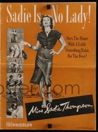 4a449 MISS SADIE THOMPSON 2D pressbook '53 sexy Rita Hayworth swinging purse & turning it on!