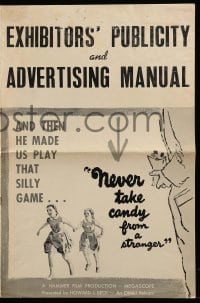 4a461 NEVER TAKE SWEETS FROM A STRANGER pressbook '61 school principal gets away w/child molesting!