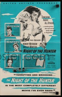 4a463 NIGHT OF THE HUNTER pressbook '56 Robert Mitchum & Winters, Laughton's classic noir!