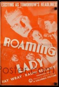 4a505 ROAMING LADY pressbook '36 Fay Wray, Ralph Bellamy, exciting as tomorrow's headlines!