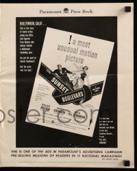 4a572 SUNSET BOULEVARD pressbook '50 William Holden, Gloria Swanson, Billy Wilder classic, rare!